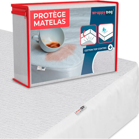 WRAPPYBAG 90x200x30cm - Protège Matelas Imperméable - Surface en Coton - Hypoallergénique