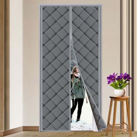 90x210cm Rideau Porte Isolation Thermique Magnétique Anti Froid, Obscurcissement, Insonorisation pour Balcon Salon Sous-sol Gris