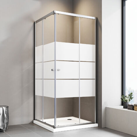 90x90x185cm Milchglas Duschkabine Eckeinstieg mit Doppel Schiebetüren 6mm ESG Glas Duschabtrennung Dusche Duschschiebetür, Höhe: 185cm