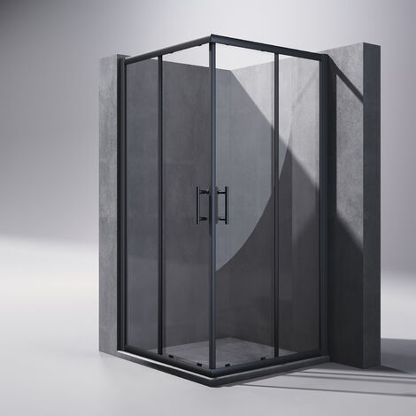 90x90x195cm Duschkabine Eckeinstieg Gleittür ESG Klarglas Schwarzer Aluminiumrahmen