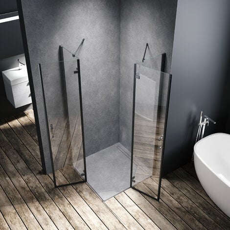 90x90x195cm Schwarz Duschkabine Flügeltür Duschabtrennung Scharniertür 6mm NANO-ESG Klarglas Eckeinstieg