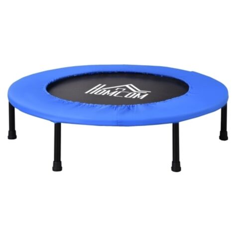 Φ91 Mini Fitness Trampoline Home Gym Yoga Exercise Rebounder Indoor Outdoor Jumper with Safety Pad, Support Up to 100 KG, Blue and Black