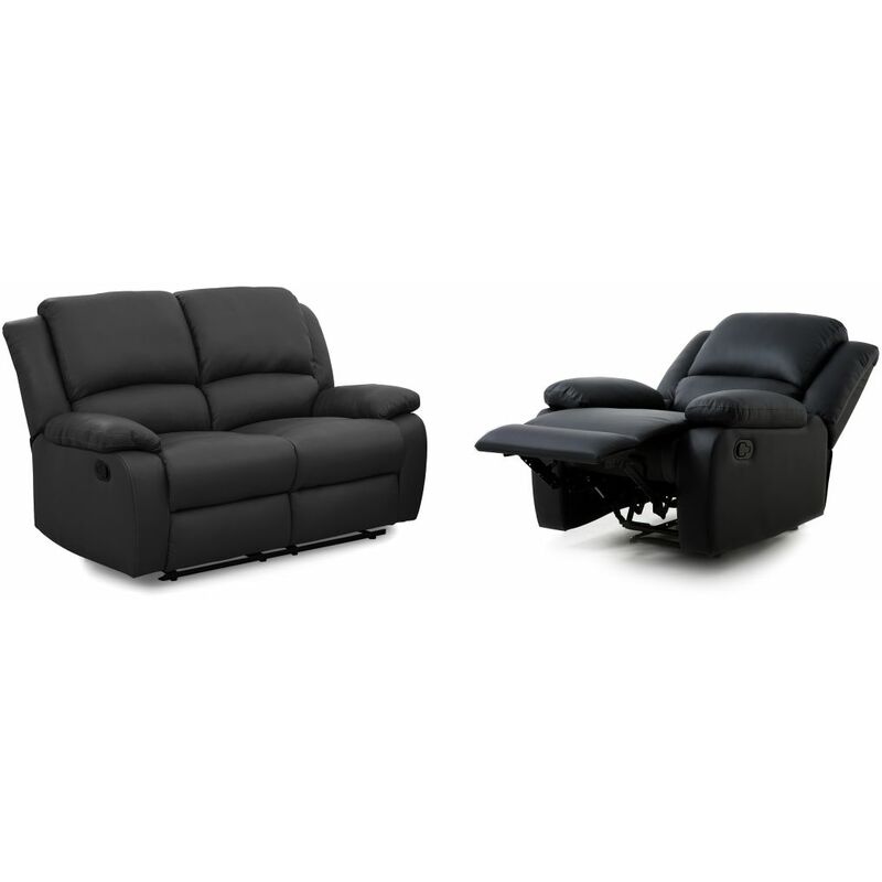 Loungitude - relaxxo - Ensemble canapé relax manuel leo 2 places + fauteuil manuel en simili - Noir