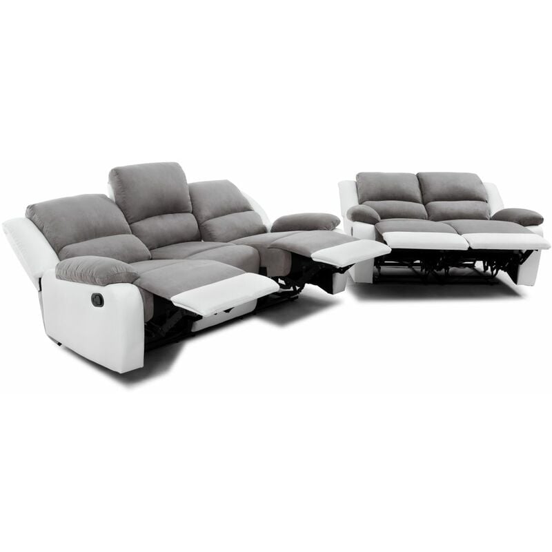 Canapé fixe 3 places Blanc Simili Design Confort Promotion