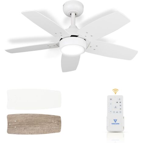 91cm Ceiling Fan for Small Rooms: Modern Matte White with Dimmable Light and Remote Control - Reversible and Quiet with 6 Speeds for Small Rooms - 230V