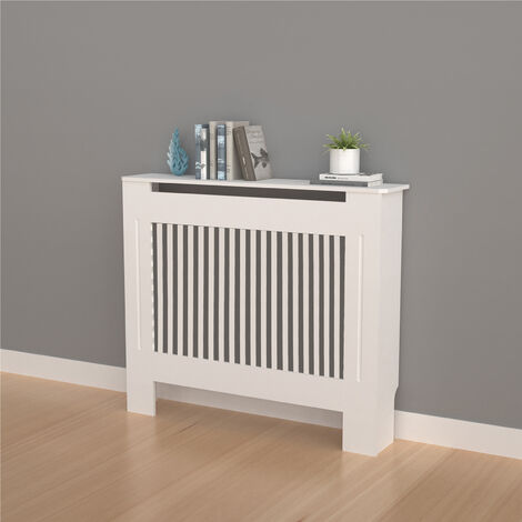 91cm Tall Radiator Cover Modern White Cabinet Vertical MDF Slats Wood Grill Furniture, different size available