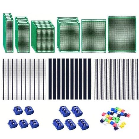 92-teiliges PCB Universal Board Set - Doppelseitige Steckplatinen in 6 Größen mit 30-poligen Stiftleisten, Nylonpfosten und Schraubklemmen für elektronische Projekte