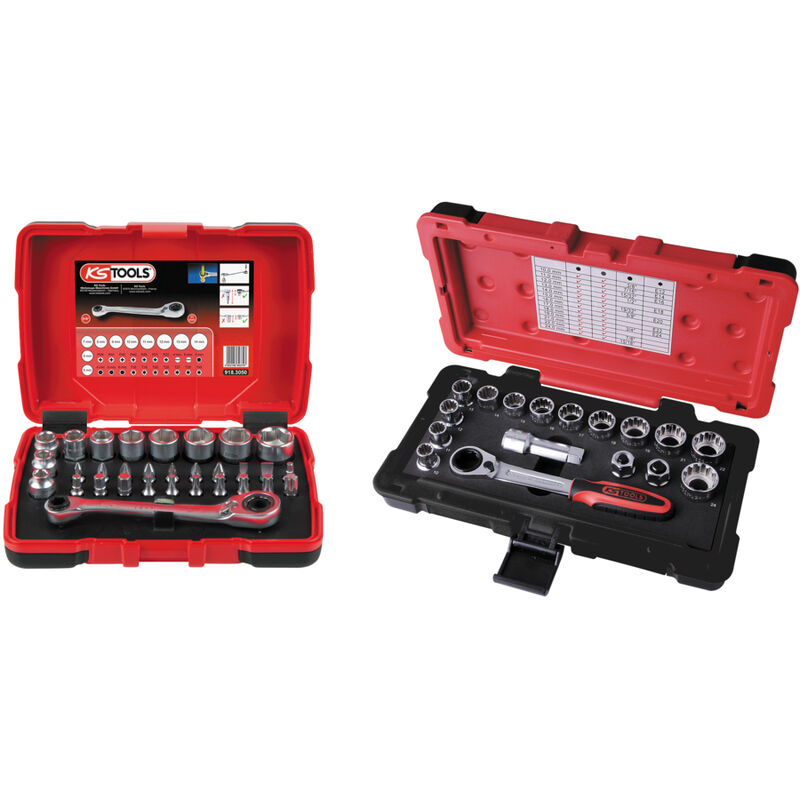 Ks Tools - Lot de coffrets de douilles traversantes 1/4'' - 3/8'' - 1/2'' - 922.0648