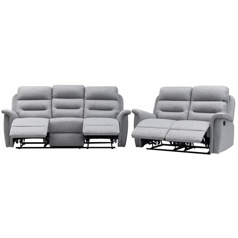 Loungitude - 9222 - Ensemble canapés relax manuels 3 + 2 places en tissu - Gris clair - Gris clair