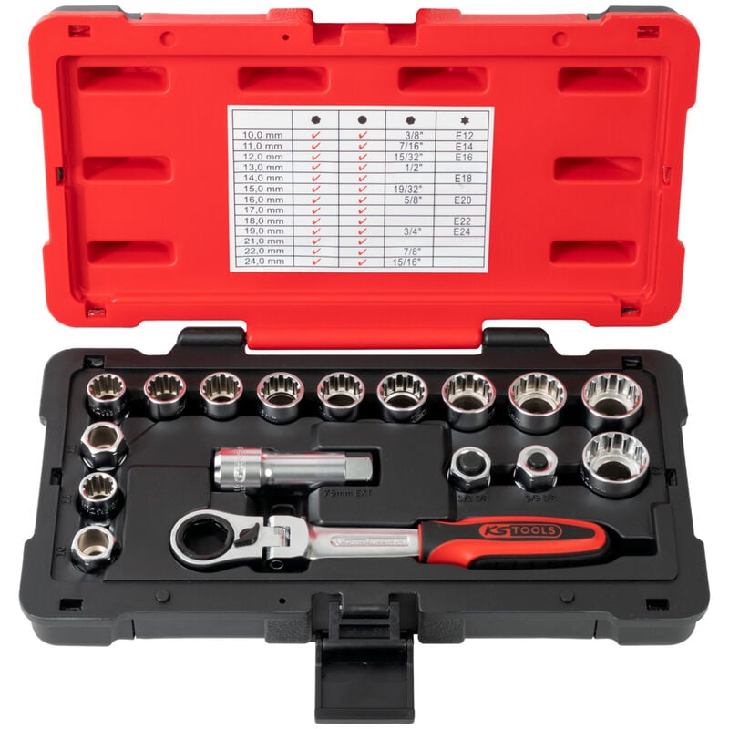 Ks Tools - Coffret de douilles traversantes TRIPLEplus® 3/8'' - 1/2'' - 10 à 24 mm - 922.4040