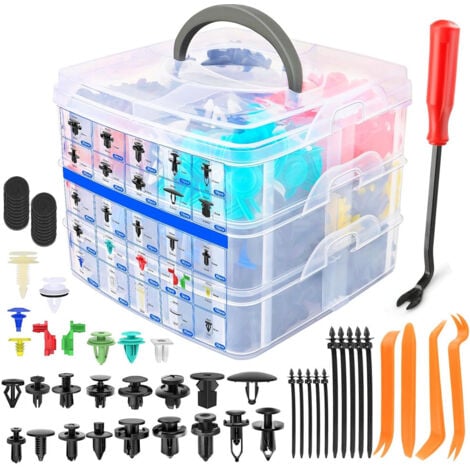 SWYEOOT 925 Pcs Rivet Clips Plastique, Rivet Plastique Fixation de Protection, Clips Voiture Noir Universel pour Auto Voitures Panneaux de Portes avec Boîte De Rangement et Outil de Démontage