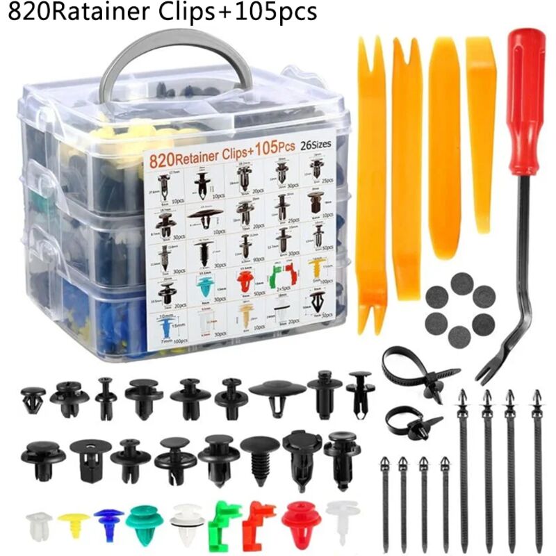 Rnemitery - 925 Pcs Rivet Clips Plastique, Rivet Plastique Fixation de Protection, Clips Voiture Noir Universel pour Auto Voitures Panneaux de Portes
