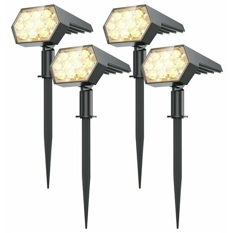 92LED Outdoor Solar Lights Solar Spotlights Landscape Spotlights 3 Lighting Modes IP67 Waterproof Solar Lamps for Yard Garden Porch Walkway Patio, Warm White-4pcs