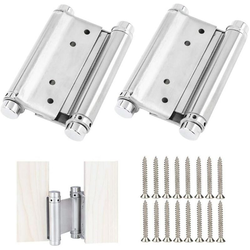 92mm)2 Pcs Charnières Porte en Acier Inox Paumelle Porte de Doule Action Charniere Meuble Anti-Rouille Charnières à Ressort à Visser Charniere Porte