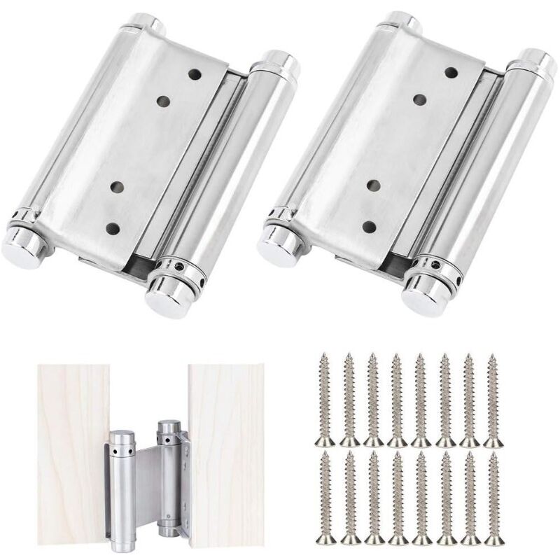 Csparkv - 92mm)2 Pcs Stainless Steel Door Hinges Double Action Door Hinge Anti-Rust Furniture Hinge Screw-in Spring Hinges Swing Door Hinge for