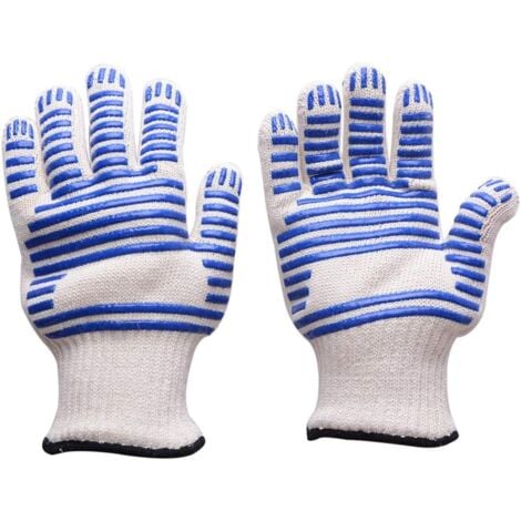 932°F Extreme Heat Resistant BBQ Gloves Oven Mitts,Non-Slip Silicone Coated Pot Holders (Blue,M)