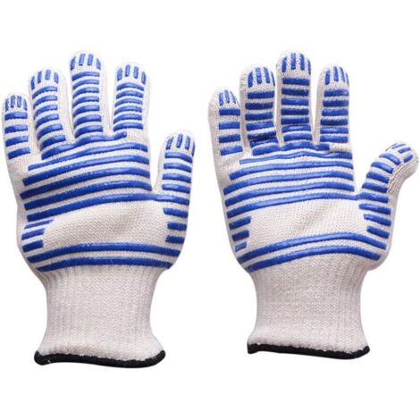 932°F Extreme Heat Resistant BBQ Gloves Oven Mitts,Non-Slip Silicone Coated Pot Holders (Blue,M)