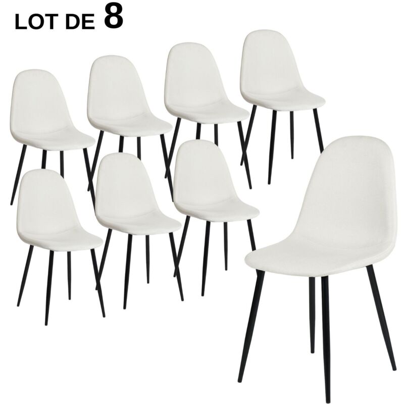 Lot de 8 chaises salle à manger scandinave tissu blanc cassé pieds noir - Urban Meuble