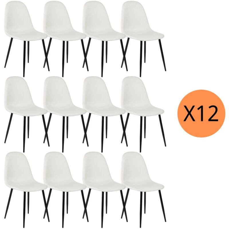 Lot de 12 chaises salle à manger scandinave tissu blanc cassé pieds noir - Urban Meuble