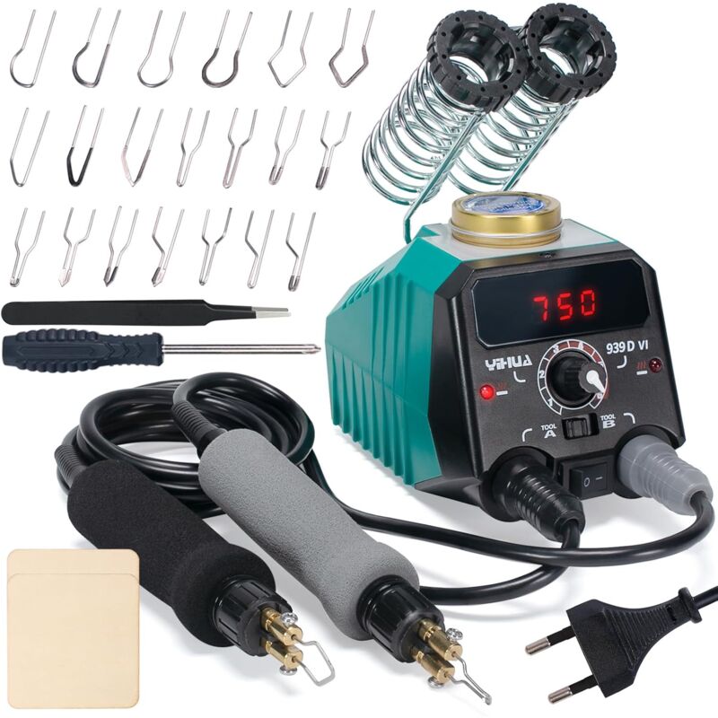 939D-VI Kit de gravure sur bois à double stylo avec affichage numérique avec 20 pointes de fil, stylo pyrograveur détachable, 2 pièces en bois, outil