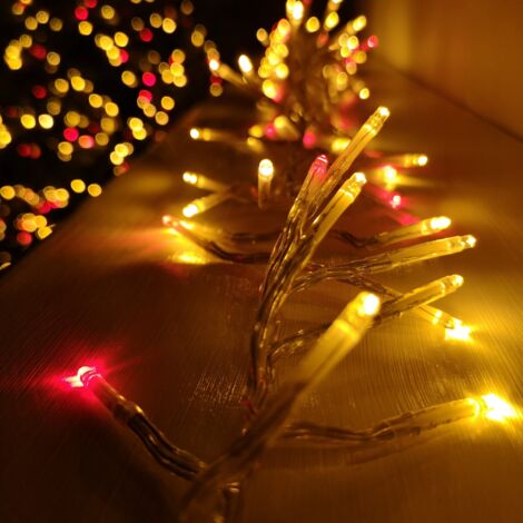 9.3m 720 LED Christmas Cluster String Lights with Timer in Vintage Gold & Red on Clear Cable