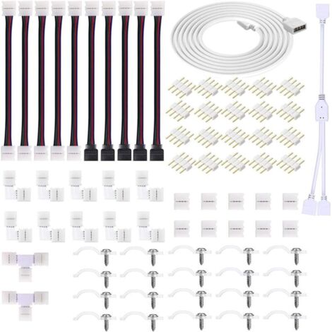 94 Pièces Kit de connecteur de lampe LED, connecteur LED RVB 10mm comprend 8 types de raccords de bande LED sans soudure, la plupart des pièces pour le bricolage
