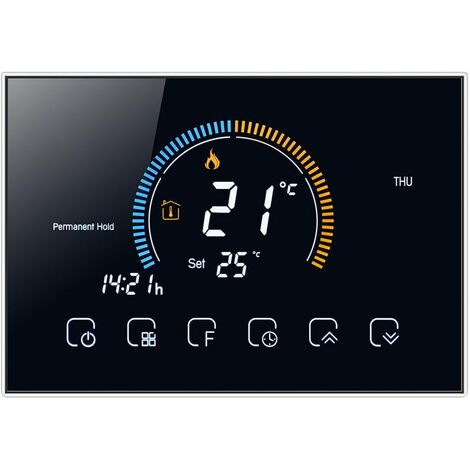 95-240V 5 + 1 + 1 Termostato programable de seis períodos Pantalla táctil LCD Retroiluminación Calentador de caldera de agua / gas Termorregulador Función de bloqueo (Negro)