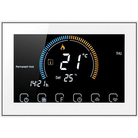 95-240V Programmable Thermostat LCD Touch Screen with Backlight Water/Gas Boiler Heating Thermoregulator Lock Function, White, Non-Wi-Fi