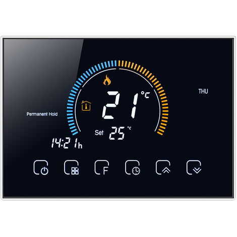 95-240V Thermostat programmable, programmation 5+1+1 6 segments, écran tactile LCD rétro-éclairé