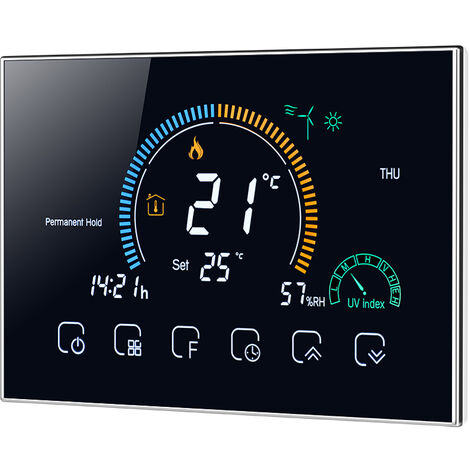 95-240V termostato programable 5 + 1 + 1 seis periodos pantalla tactil LCD con luz de fondo de agua de calefaccion Termorregulador bloqueo de funcion de ℃ / ℉ conmutable, Blanco, no wifi