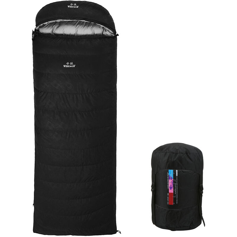 

95% Saco de dormir ligero de plumon de ganso blanco 210x80cm con saco de compresion para mochilero Camping Senderismo Viajar,Negro