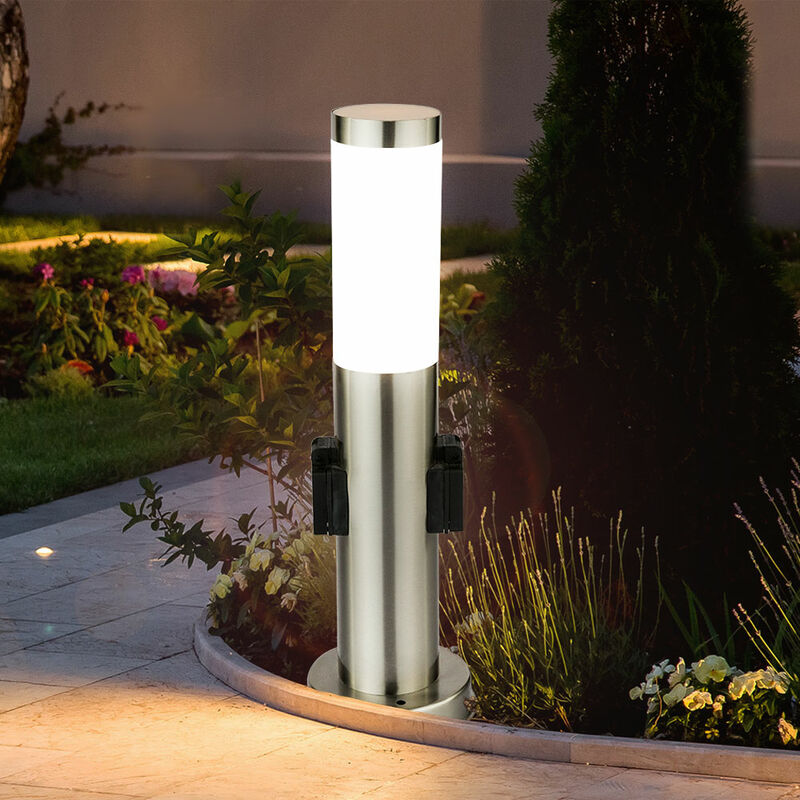 

Luz de pie LED de acero inoxidable de 9,5 vatios, terraza de jardín, iluminación IP44, 2x enchufes