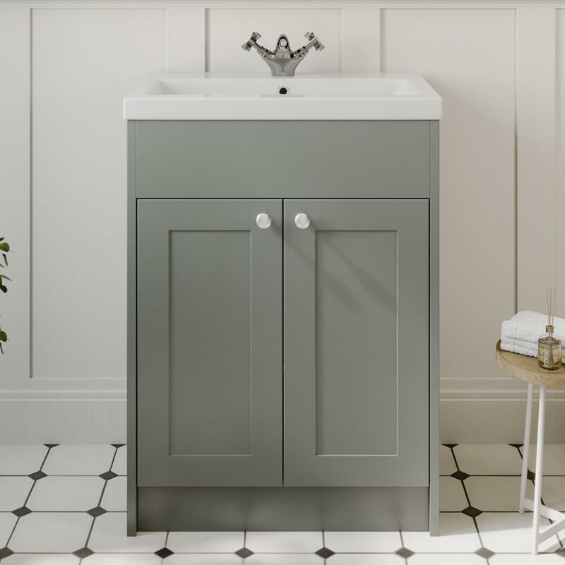 Grey Gloss Bathroom Vanity Unit with Basin Sink Cabinet Storage - 600mm