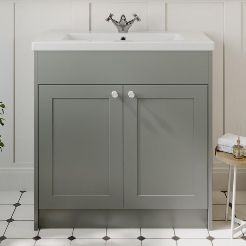 Grey Gloss Bathroom Vanity Unit with Basin Sink Cabinet Storage - 800mm