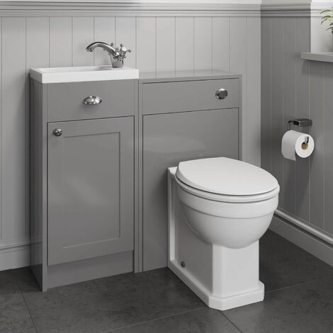950mm Toilet Bathroom Vanity Unit Combined Basin Sink Grey Traditional - Grey