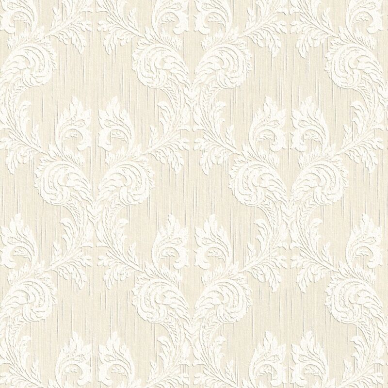 Architects Paper - Papier peint intissé crème et blanc Tapisserie effet textile style baroque pour chambre Papier peint structuré chic idéal salon