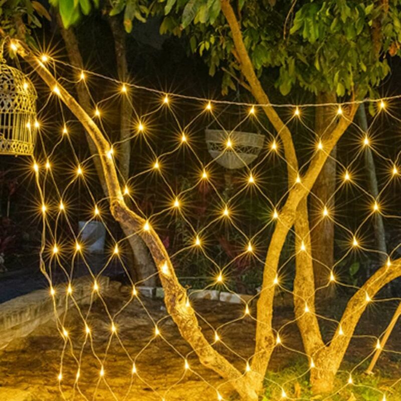 96 led Crisp Net Lights Outdoor, 1.5M x 1.5M Waterproof Solar Powered String Lights, Garden Patio Fence, Warm White
