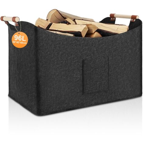 96-Liter-faltbarer Brennholzkorb, Filztasche, 60 x 40 x 40 cm, Holzkorb mit Tragegriffen