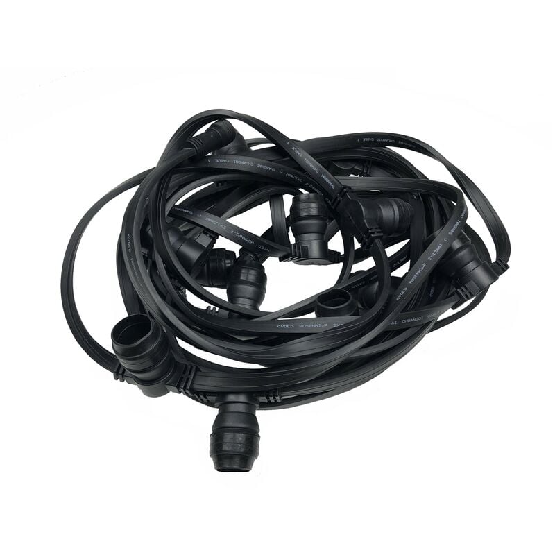 24 Mètres / 48 douilles B22 - Guirlande Guinguette Professionnelle Câble plat - Noire Limão