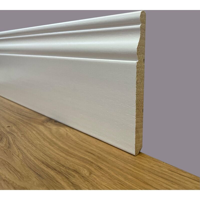 96 metri lineari di BATTISCOPA SLIM laccato bianco in legno MASSELLO DUCALE 120X10