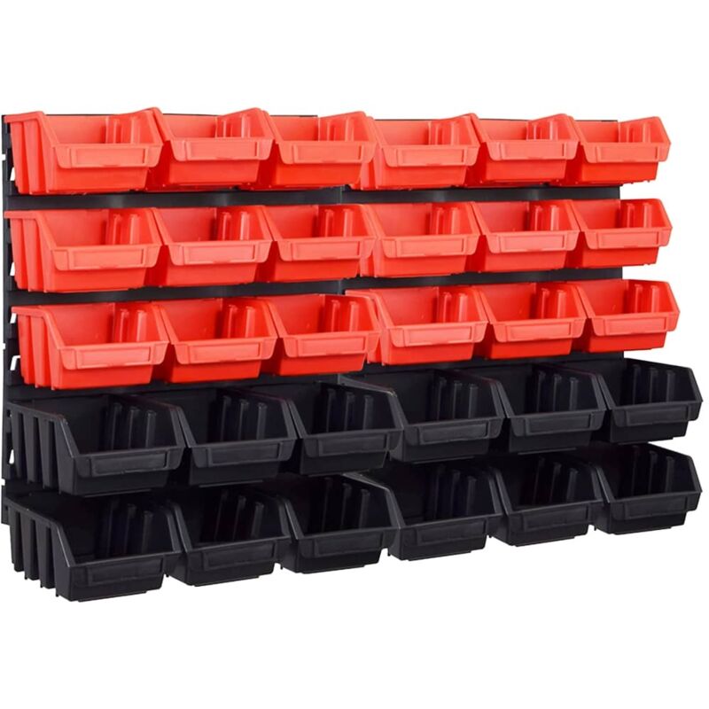 Vidaxl - 32 Piece Storage Bin Kit with Wall Panels Red and Black