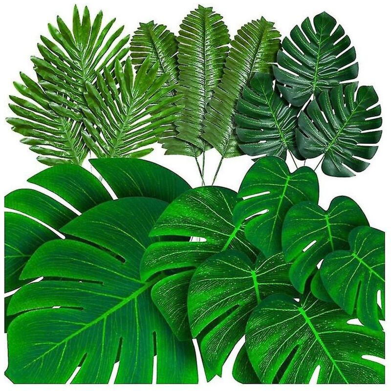 Feiyue - 96 pièces feuilles de palmier artificielles tropicales Monstera fausses frondes de palmier tiges de Monstera Luau fête hawaïenne