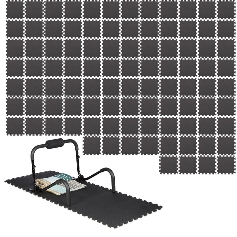 Relaxdays - Tapis de sol protection, lot de 96, 30x30 cm dalle amortissante chocs, 1cm épaisseur bruit 2,1 m², noir