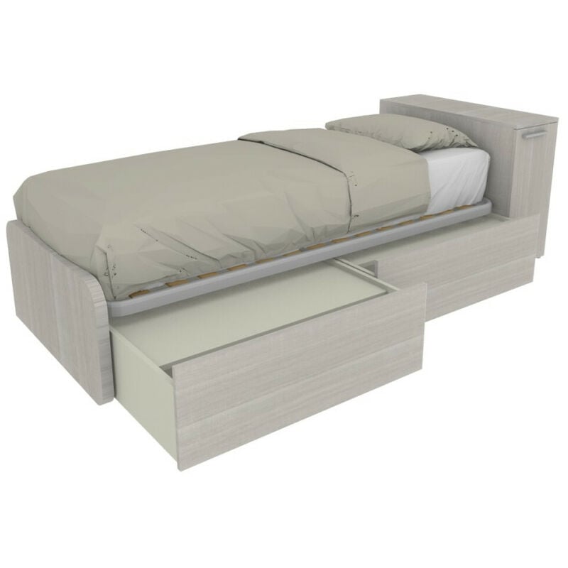 964CK - Lit simple 80x190 avec meuble de rangement en tête de lit et tiroirs coulissants - Chêne de roche - Chêne de roche