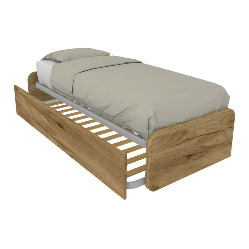 964R - Chambre lit simple 80x190 avec deuxième lit extractible et têtes de lit personnalisables - chêne