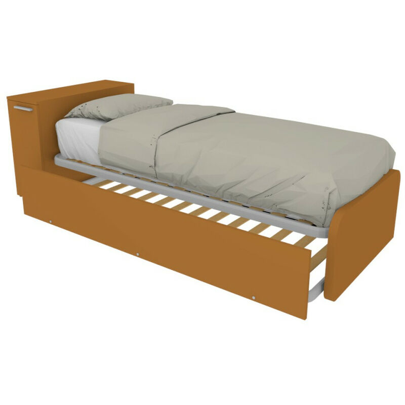 Lit coffre simple avec deuxième lit extractible et tête de lit coffre - 80x190 - Zolfo