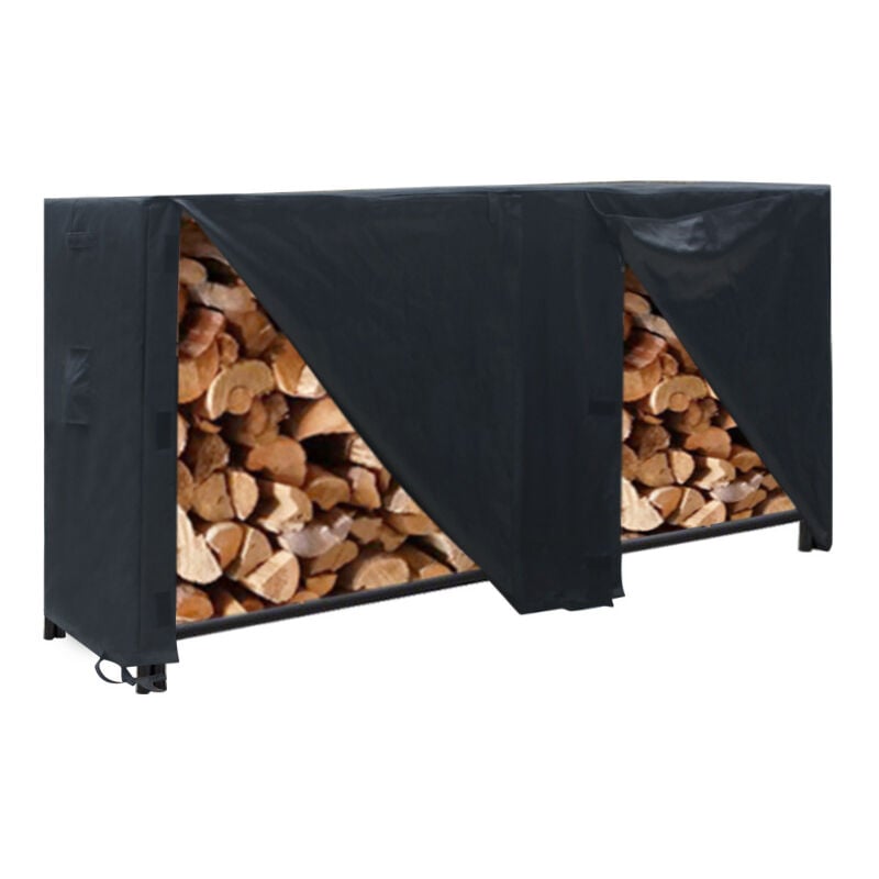 Support à bois de chauffage 96x24x42 pouces, couvercle anti-poussière pour cheminée extérieure de grande capacité, étanche 210D - black