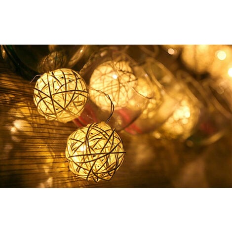 DEWDAT 9.8 Feet 20 Plug-In Rattan Ball String Lights, Flexible Warm Romantic Lighting for Home Decor (Warm White)