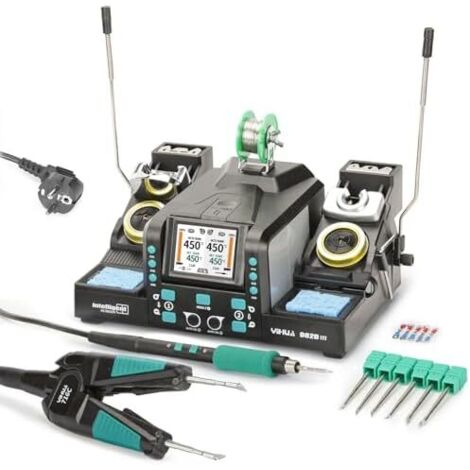 982D-III Station de soudage précision 2-EN-1 avec fer a souder C210 et système pointes à pinces chaudes C120 pour retravail SMD micro-soudure, professionnel -