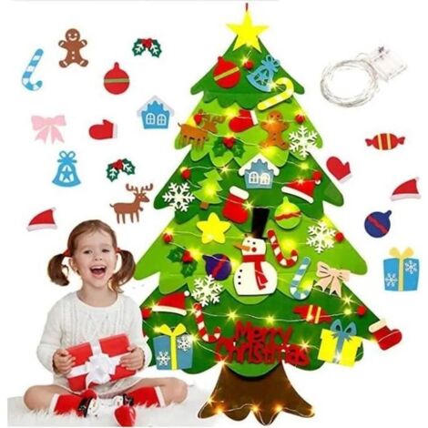 98CM DIY Sapin de Noël Feutrine, Bricolage Feutre Arbre de Noël Décoration avec LED lumières,Ornements Felt Christmas Cadeaux Noël